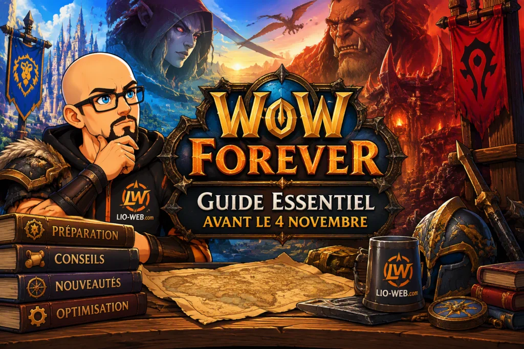 WoW Forever : guide essentiel avant le 4 novembre, illustration LioWeb avec les bannières Alliance et Horde